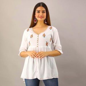 Rayon white Embroidered Up Down Pattern Top